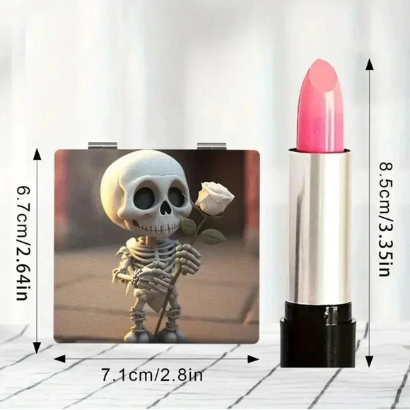 Gothic Skull & Rose Pattern Compact Mirror - Picture 4 of 4